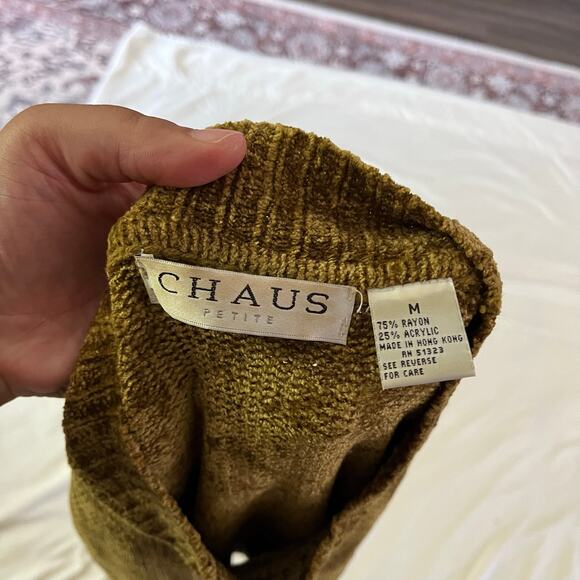 Vtg Y2K 2000s Gold Green Chenille Short Sleeve Sweater Sz M Fairy Grunge - Picture 5 of 6